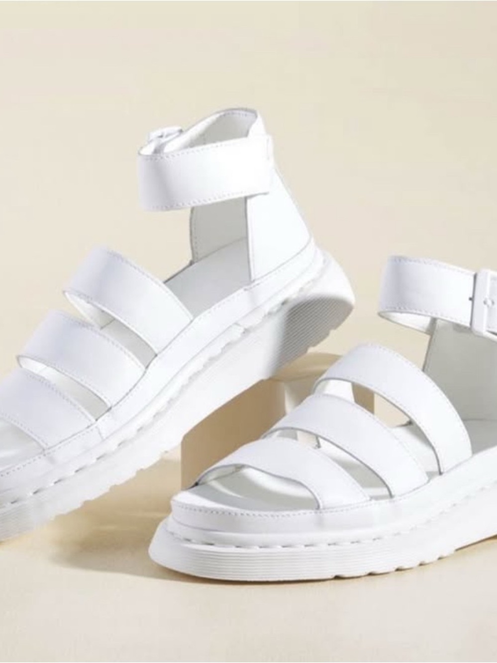 Dr. Martens White Triple-Strap Platform Sandals